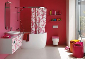 pink and white bathroom